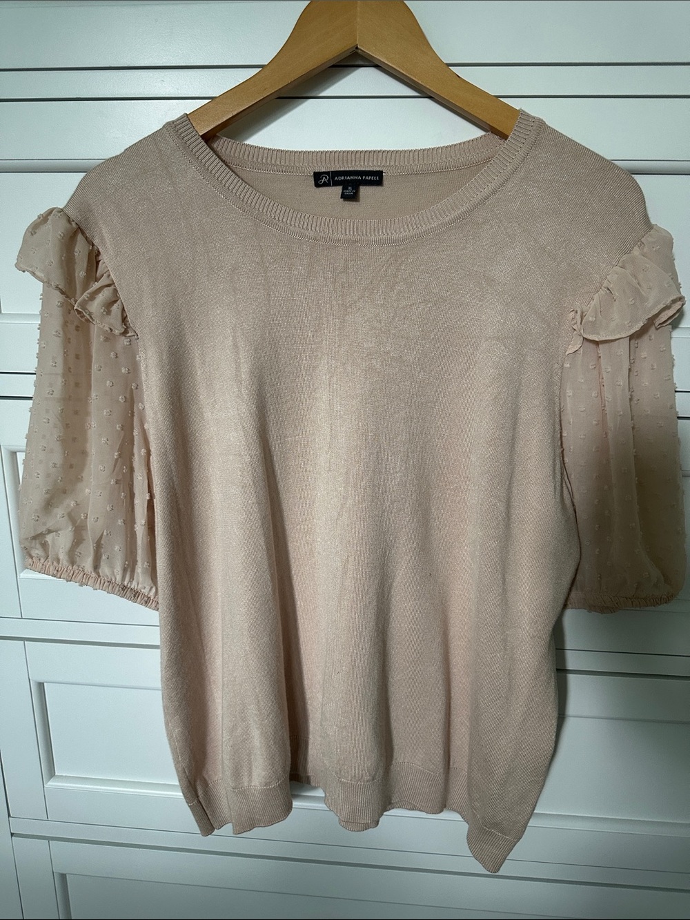 Adrienne Vittadini Blush Sheer Puff Sleeve Knit Top